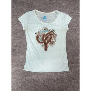 Eco Malibu Womens Medium Light Blue Graphic T-Shirt Organic Cotton Blend